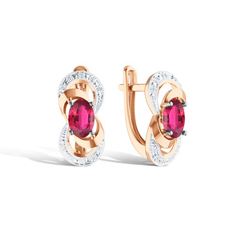 Золотые серьги с рубином и бриллиантами