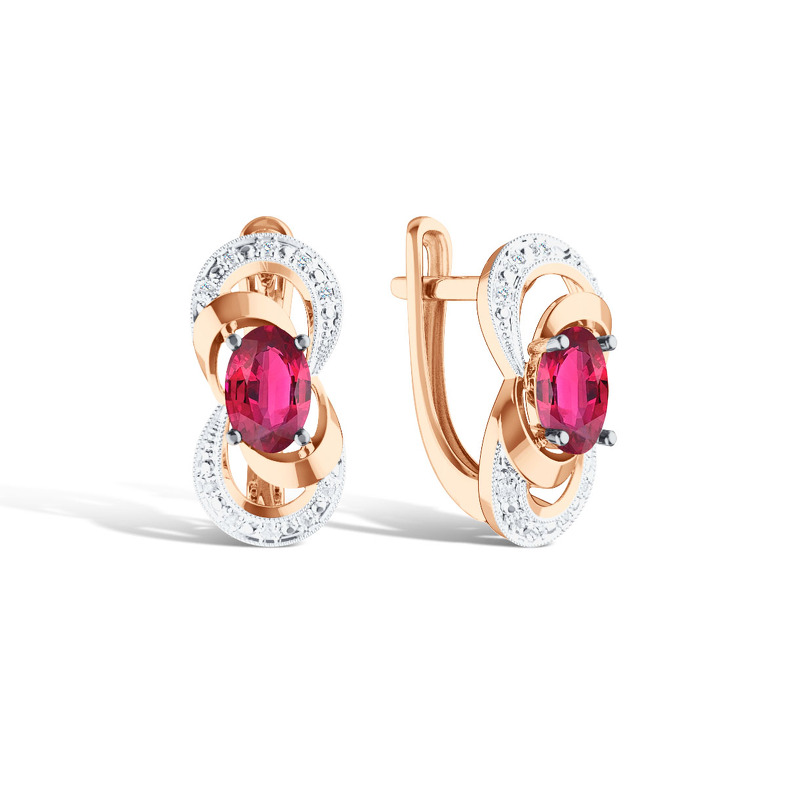 Золотые серьги с рубином и бриллиантами