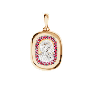 Золотая подвеска «Казанская икона Божьей Матери» с рубинами