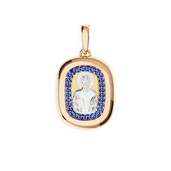 Золотая подвеска «Николай Чудотворец» с сапфирами