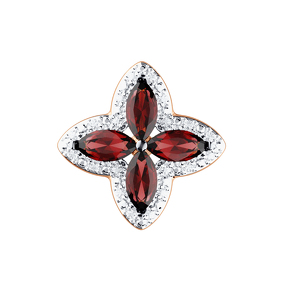 Золотая подвеска «Четыре лепестка удачи» с гранатами и фианитами