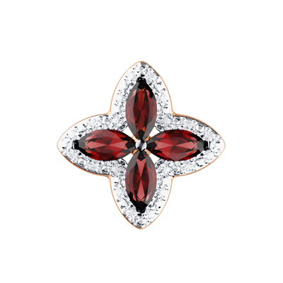 Золотая подвеска «Четыре лепестка удачи» с гранатами и фианитами