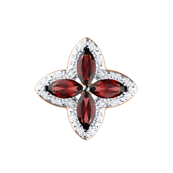 Золотая подвеска «Четыре лепестка удачи» с гранатами и фианитами