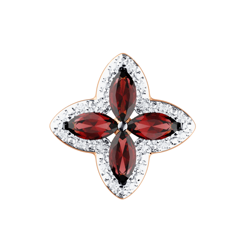 Золотая подвеска с гранатами и фианитами «Четыре лепестка удачи»