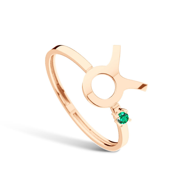 Золотое кольцо «Телец» с изумрудом
