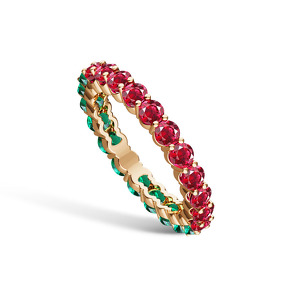 Золотое кольцо с рубинами и изумрудами