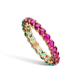 Кольцо из красного золота с изумрудами и корундами