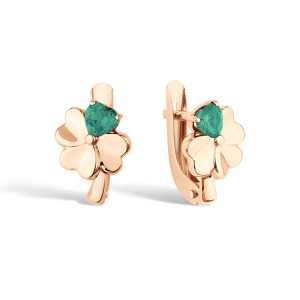 Золотые серьги «Четыре лепестка» с агатом