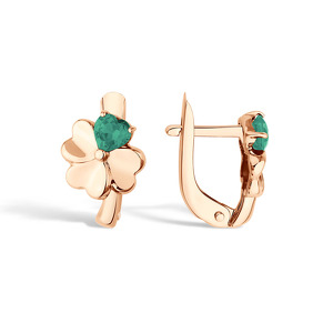 Золотые серьги «Четыре лепестка» с агатом