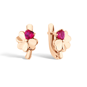 Золотые серьги «Четыре лепестка» с рубином