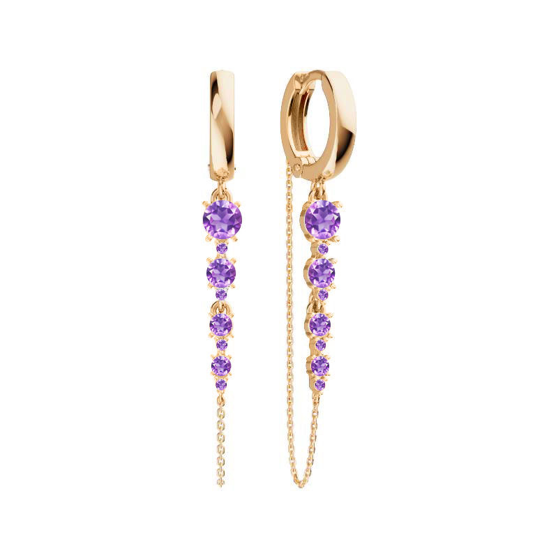 Золотые серьги-конго с аметистами