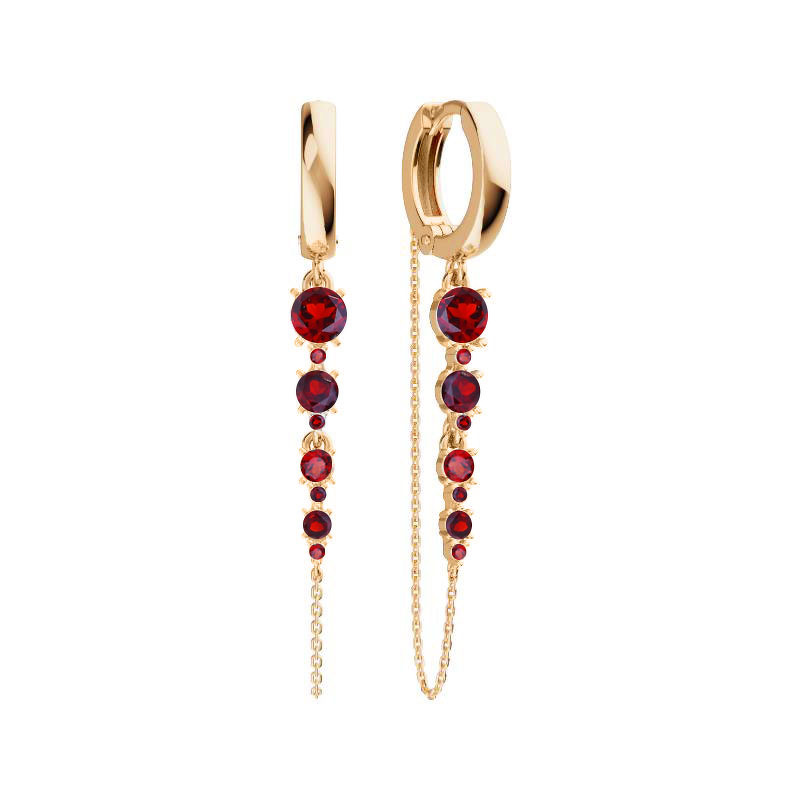 Золотые серьги-конго с гранатами