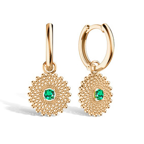 Золотые серьги-конго с изумрудом