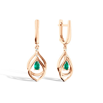 Золотые серьги с изумрудами и бриллиантами