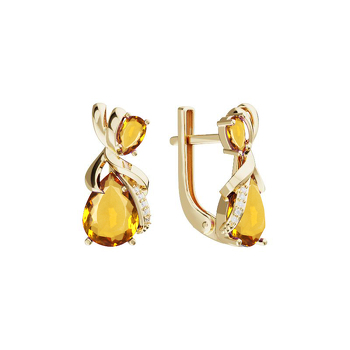 Золотые серьги с цитрином и фианитами
