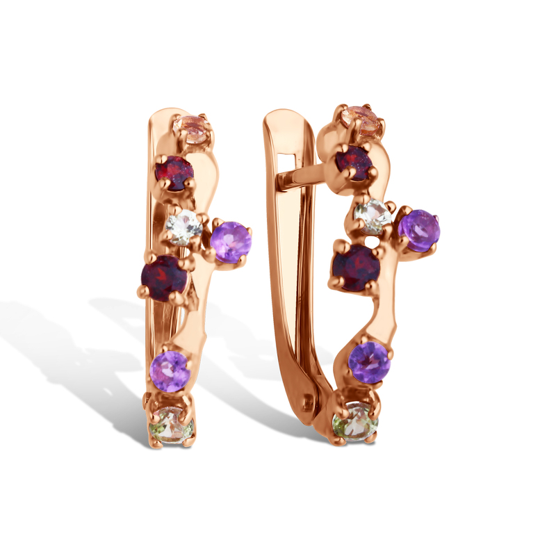 Золотые серьги с миксом камней