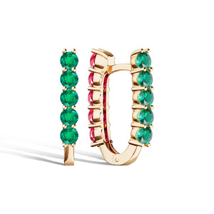 Золотые серьги с рубинами и изумрудами