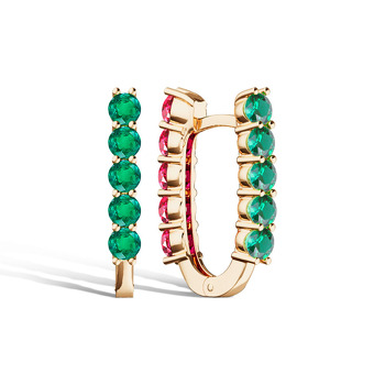 Золотые серьги с рубинами и изумрудами