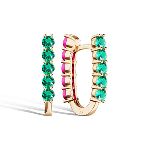 Золотые серьги с изумрудами и рубинами