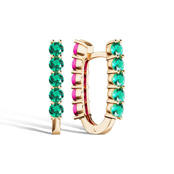 Золотые серьги с изумрудами и рубинами