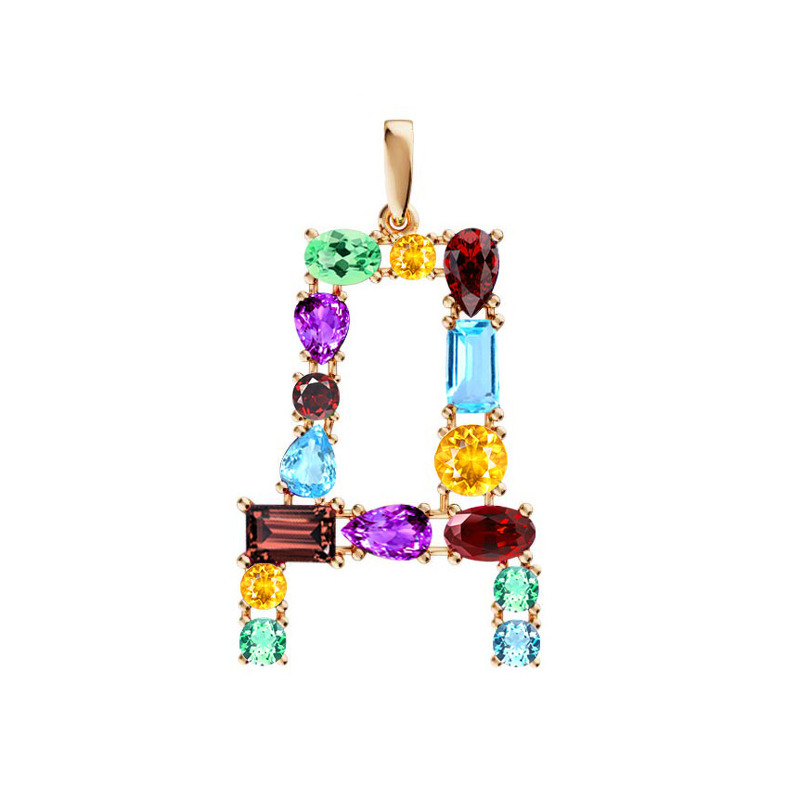 Золотая подвеска «От А до Я» с миксом камней