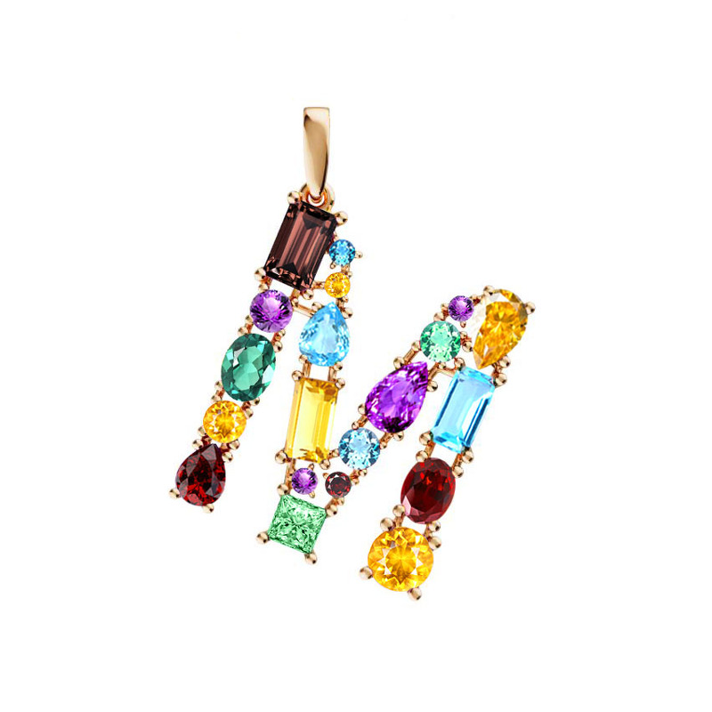 Золотая подвеска «От А до Я» с миксом камней