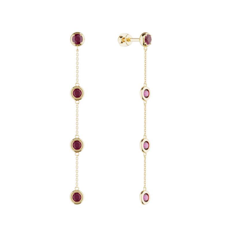 Золотые серьги-пусеты с рубинами