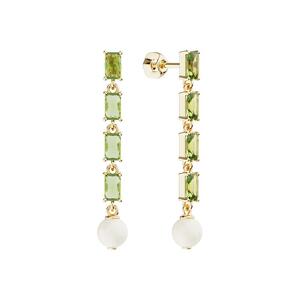 Золотые серьги-пусеты с жемчугом и празиолитами