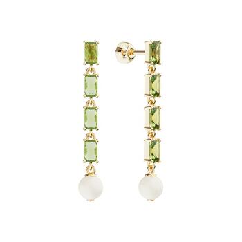 Золотые серьги-пусеты с жемчугом и празиолитами
