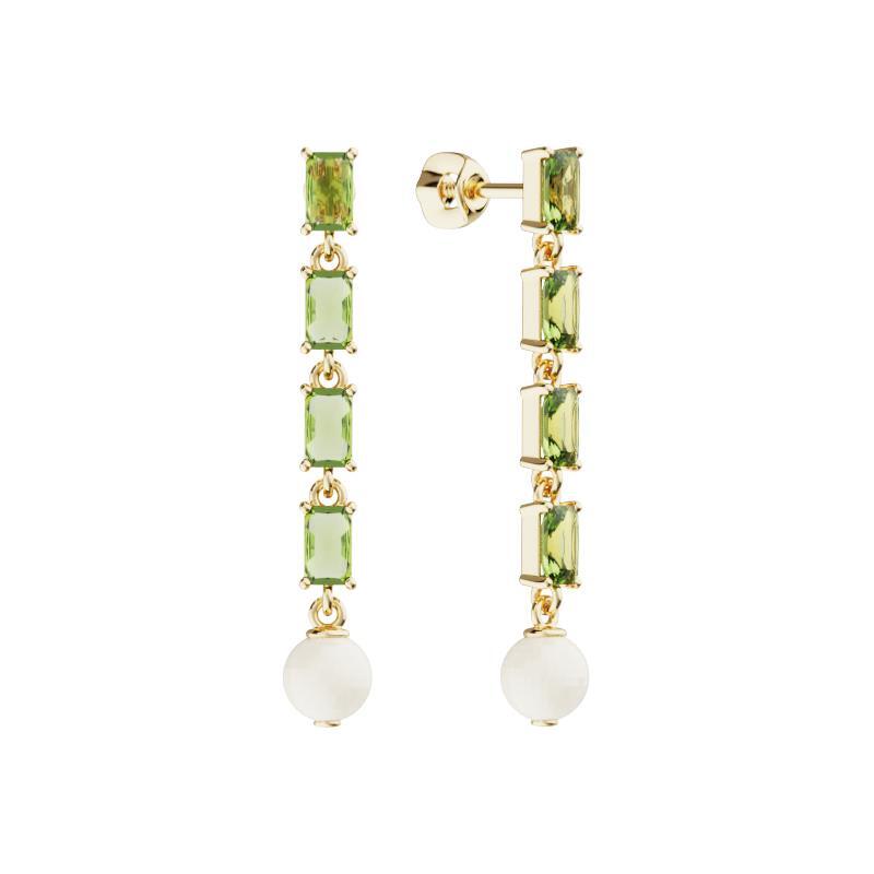 Золотые серьги-пусеты с жемчугом и празиолитами