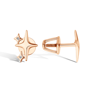 Золотые серьги-пусеты «Звезды» с бриллиантами