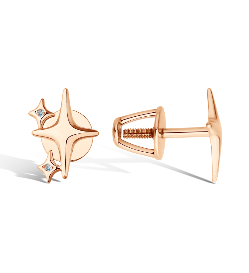 Золотые серьги-пусеты «Звезды» с бриллиантами