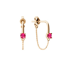 Золотые серьги-пусеты с рубином