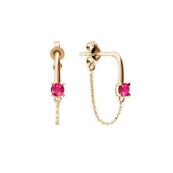 Золотые серьги-пусеты с рубином