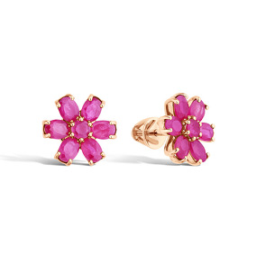 Золотые серьги-пусеты с рубинами