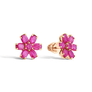 Золотые серьги-пусеты с рубинами