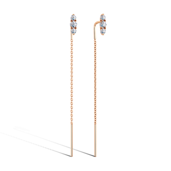 Золотые серьги «Линии света» с фианитами