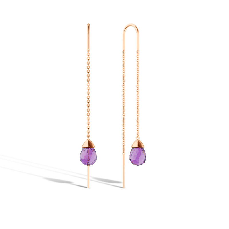 Золотые серьги-продевки с аметистом