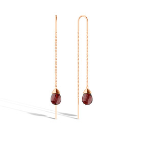 Золотые серьги-продевки с гранатом