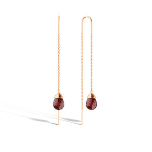 Золотые серьги-продевки с гранатом