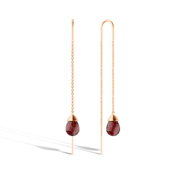 Золотые серьги-продевки с гранатом