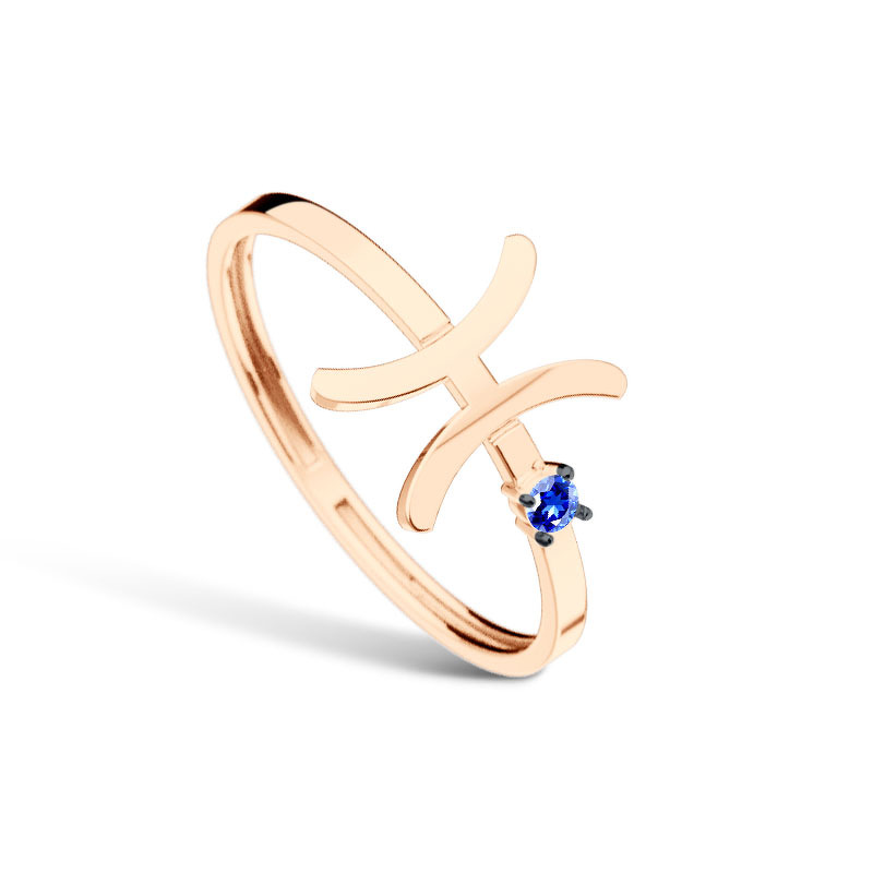 Золотое кольцо «Рыбы» с сапфиром