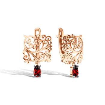 Золотые серьги с гранатом