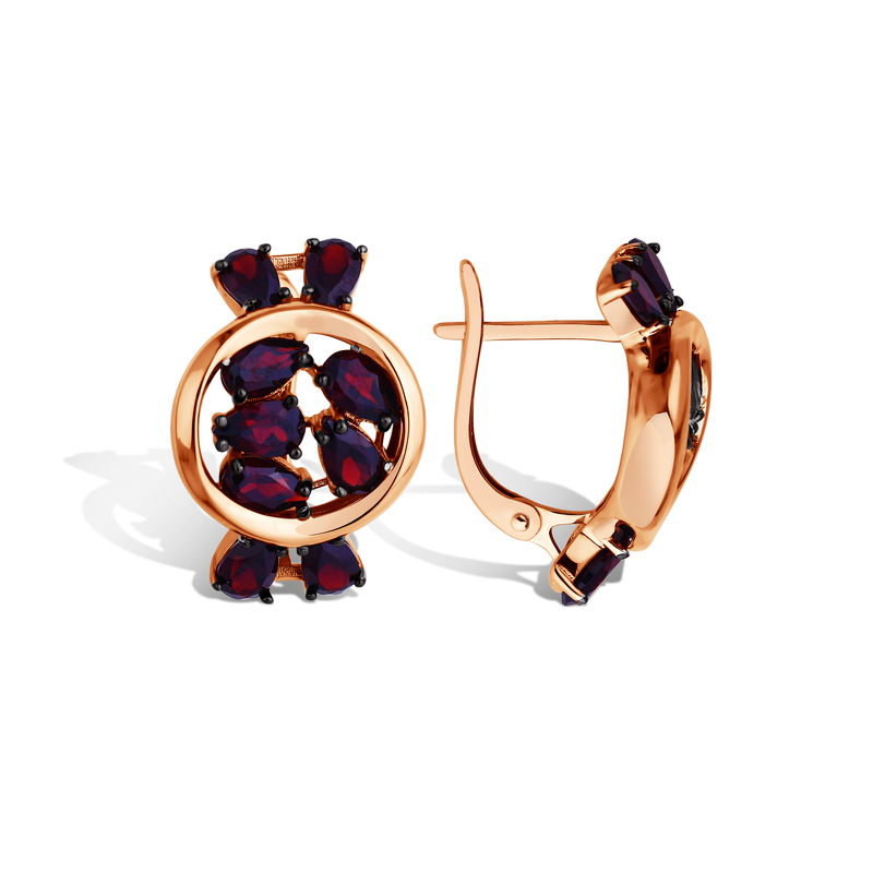 Золотые серьги с гранатами