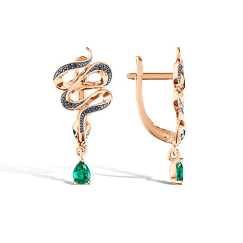 Золотые серьги с изумрудом и бриллиантами