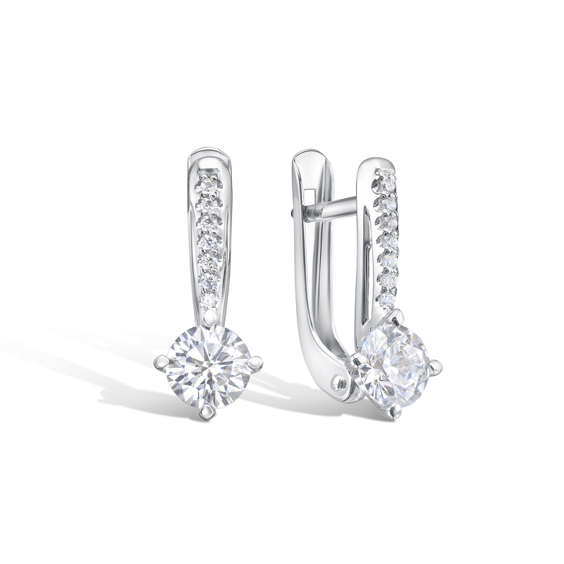 Золотые серьги с фианитом и фианитами