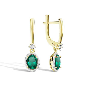 Золотые серьги с изумрудом и бриллиантами