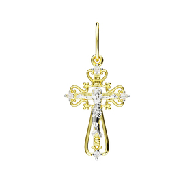 Золотой крест «Спаси и сохрани» с фианитами