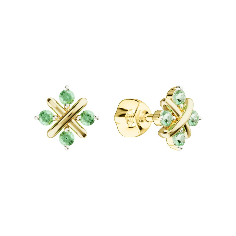 Золотые серьги-пусеты «Этерна» с изумрудами