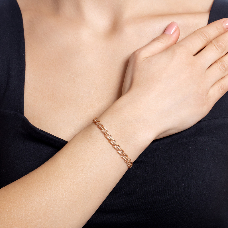 Золотой браслет «Ромб тройной» с алмазной огранкой